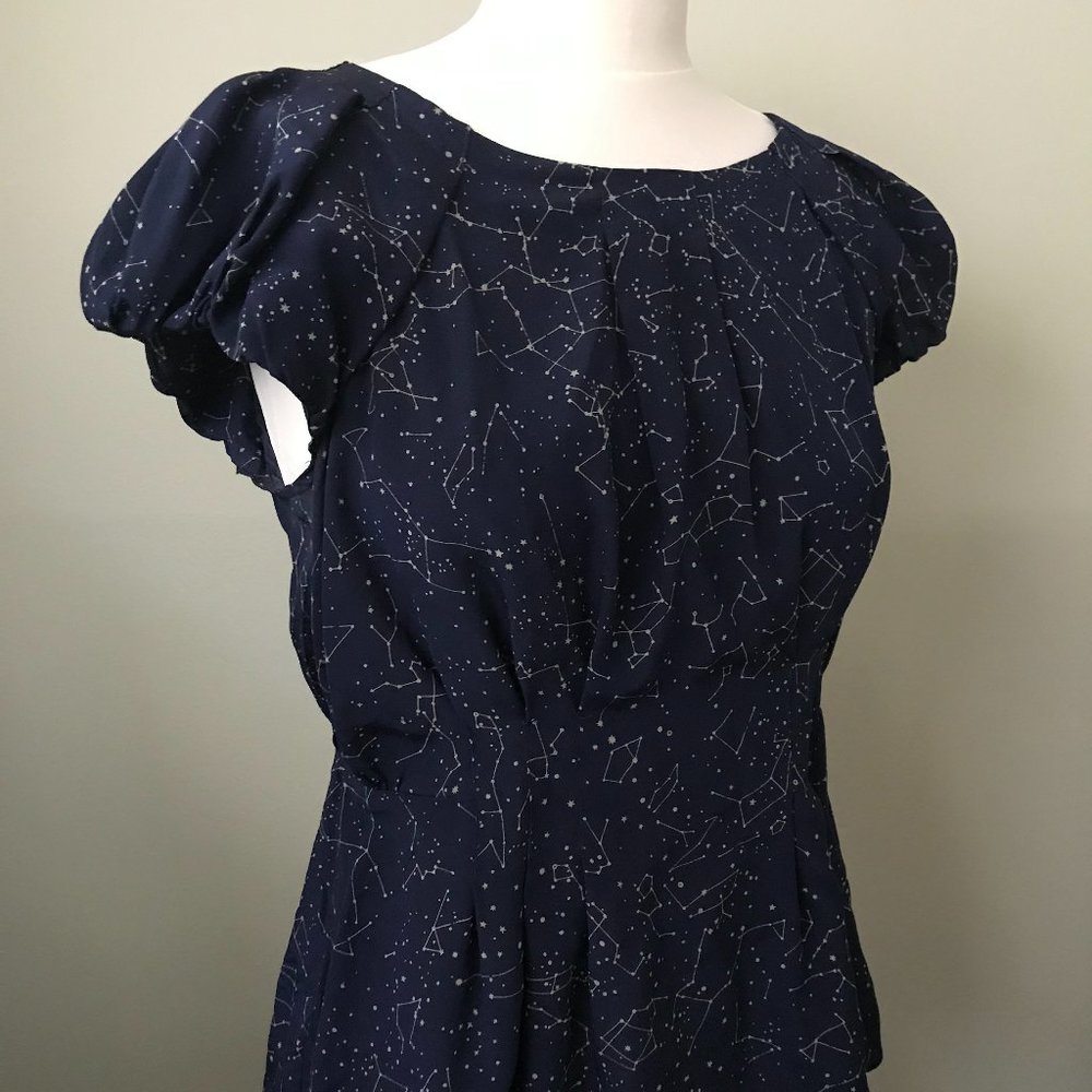 Celestial Navy Blouse / Cap Sleeve / Silk